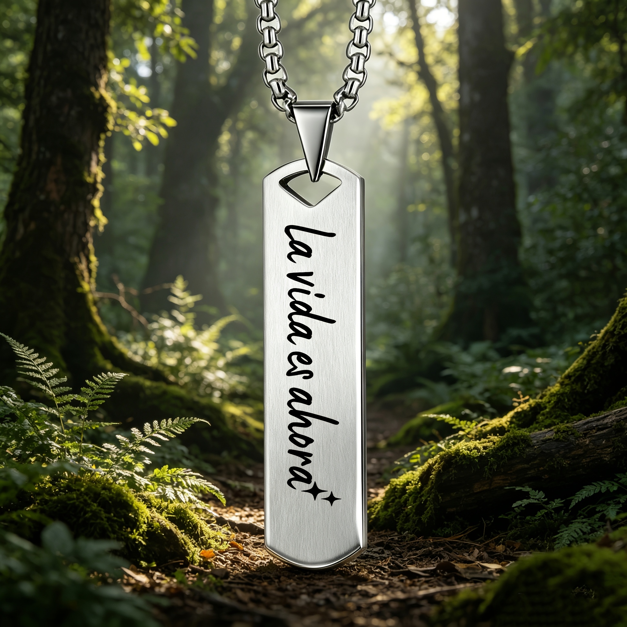 Spanish Phrase Pendant Necklace "LIFE NOW", Retro Design